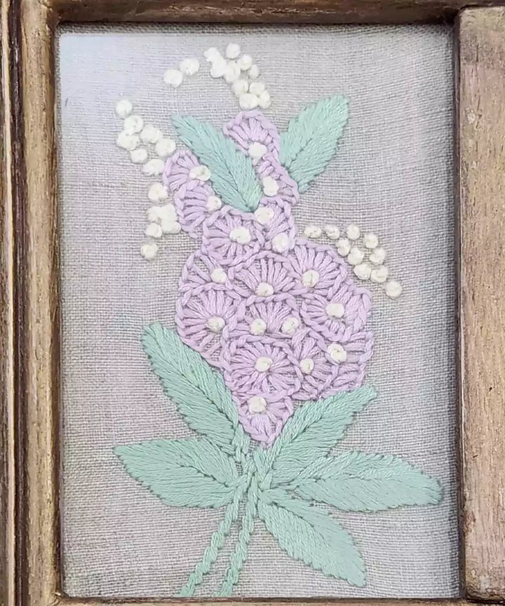 Foral Trifecta Rustic Hand Embroidered Wall Hanging | Wooden Framed Wall Art | SHOBITAM