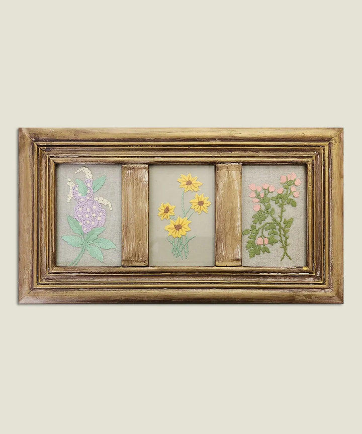 Floral Window Hand Embroidered Wall Accent | Wooden Framed Wall Art | SHOBITAM