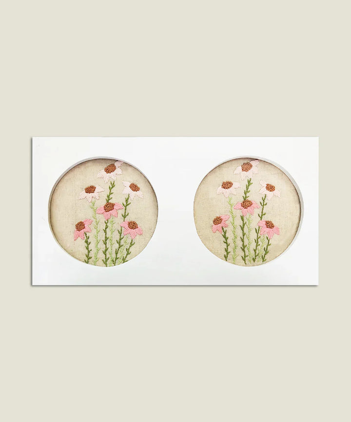 Floral Chorus Hand Embroidered Wall Hanging | Wooden Framed Wall Art | SHOBITAM