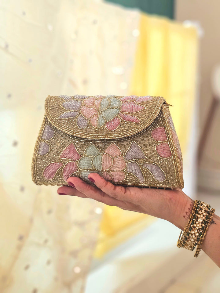 GOLDEN BLOOM Floral Beadwork Bag