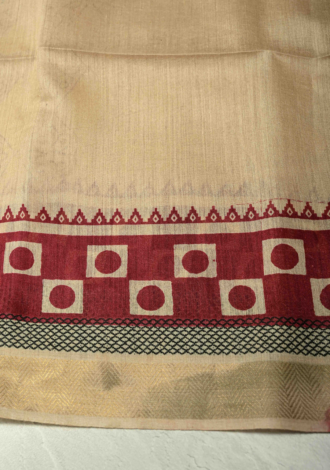 Beige Floral Digital Print Banarasi Tussar Silk Saree with Minimal Zari Border | SILK MARK CERTIFIED