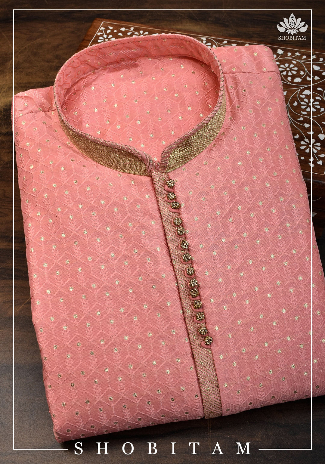 Peach Embroidered Kurta Pajama Set for Men,  Multiple Size | Ethnic Menswear by Shobitam