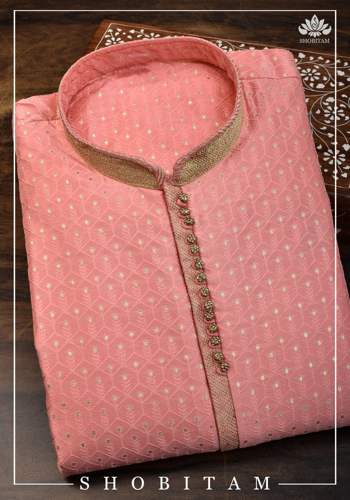 Peach Embroidered Kurta Pajama Set for Men,  Multiple Size | Ethnic Menswear by Shobitam