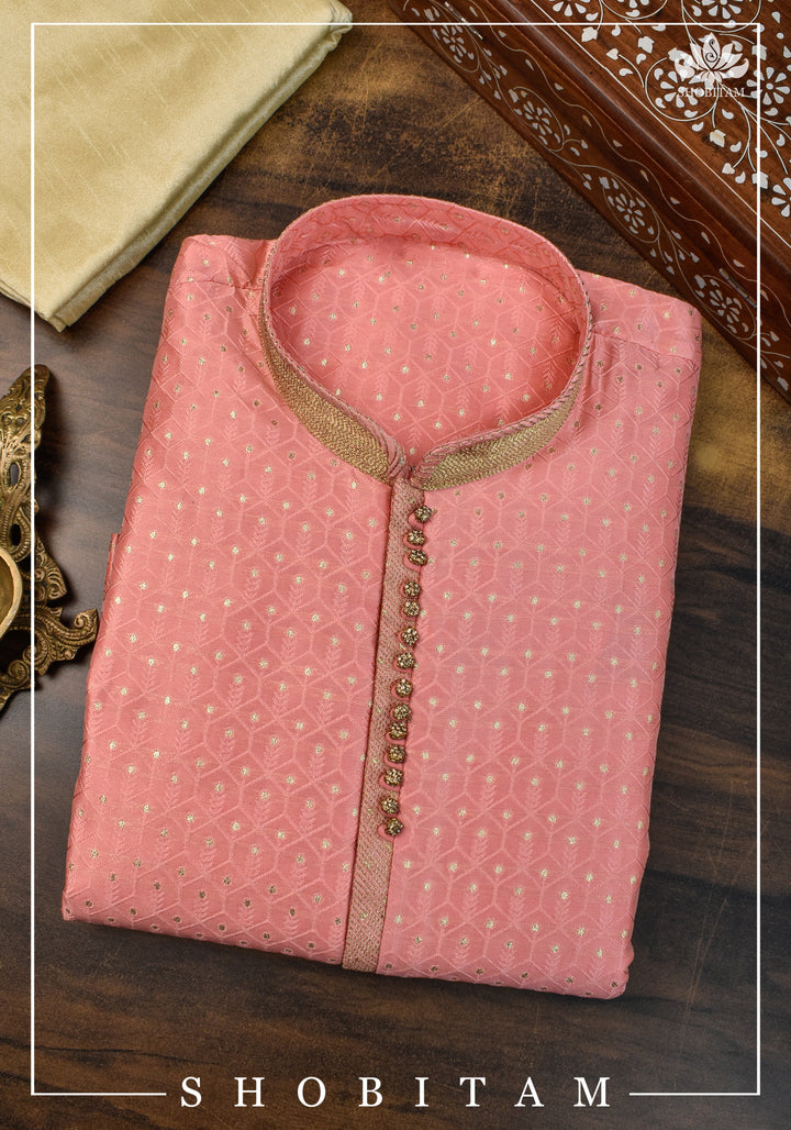 Peach Embroidered Kurta Pajama Set for Men,  Multiple Size | Ethnic Menswear by Shobitam