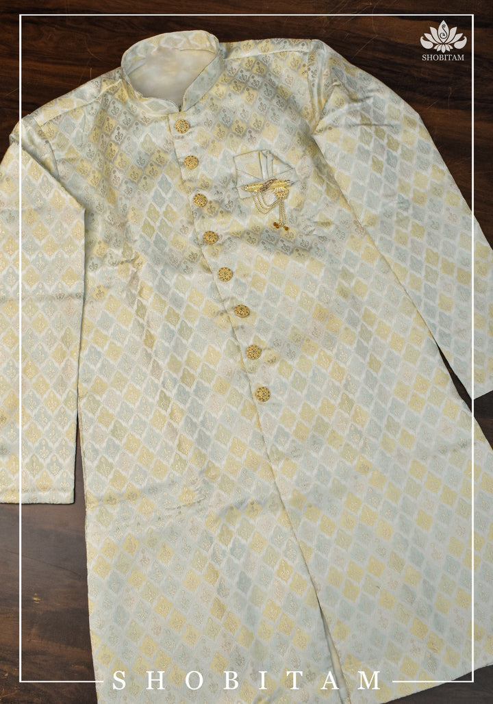 Waistcoat for Men in Beige with Pastel Brocade,  Multiple Size | Ethnic Menswear by Shobitam