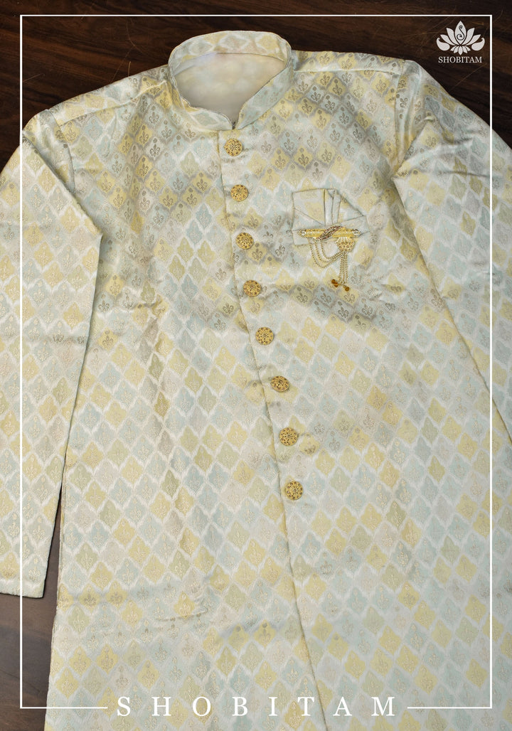 Waistcoat for Men in Beige with Pastel Brocade,  Multiple Size | Ethnic Menswear by Shobitam