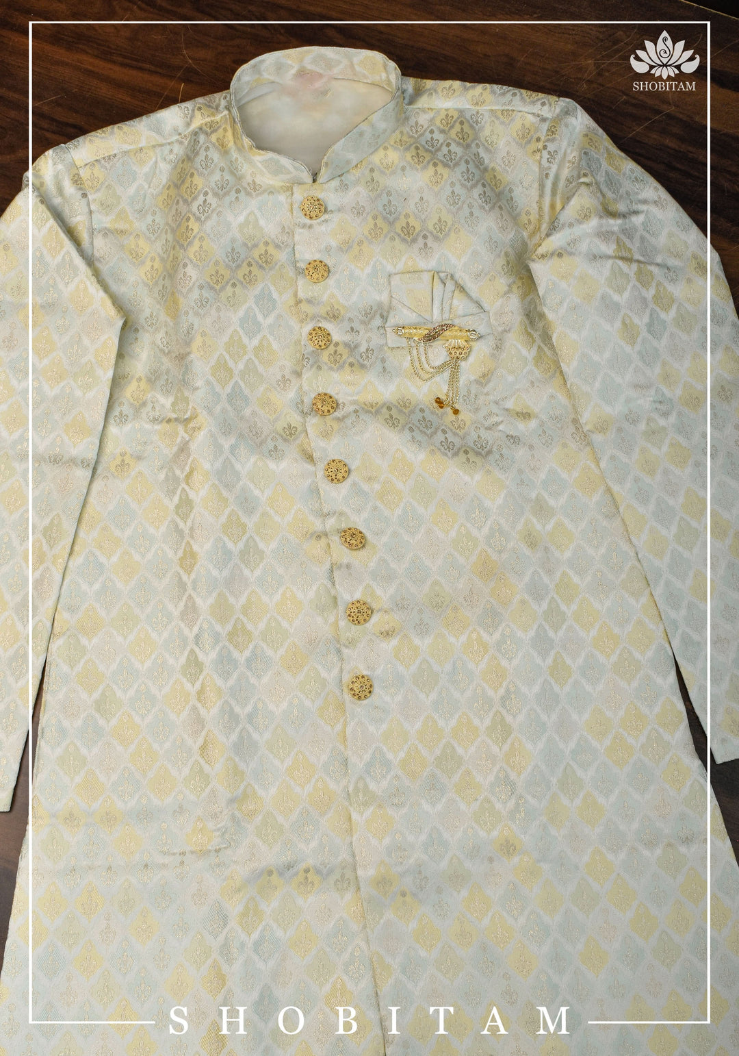 Waistcoat for Men in Beige with Pastel Brocade,  Multiple Size | Ethnic Menswear by Shobitam