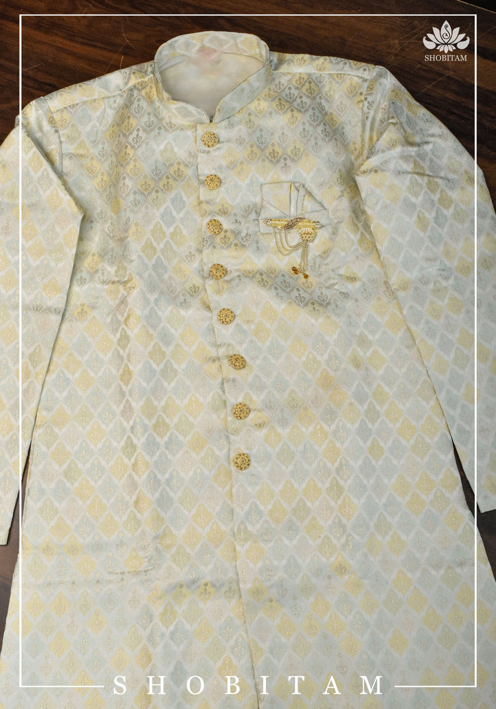 Waistcoat for Men in Beige with Pastel Brocade,  Multiple Size | Ethnic Menswear by Shobitam