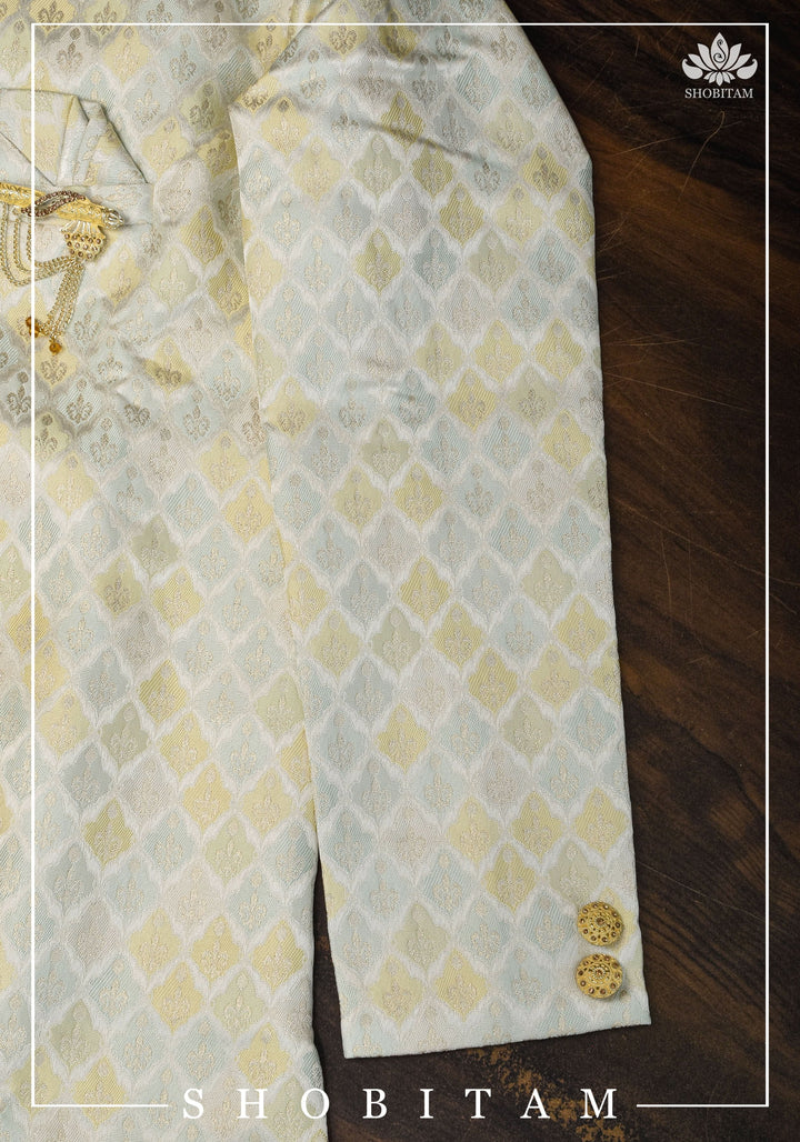 Waistcoat for Men in Beige with Pastel Brocade,  Multiple Size | Ethnic Menswear by Shobitam