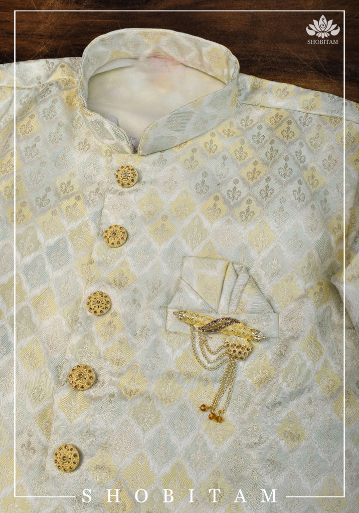Waistcoat for Men in Beige with Pastel Brocade,  Multiple Size | Ethnic Menswear by Shobitam