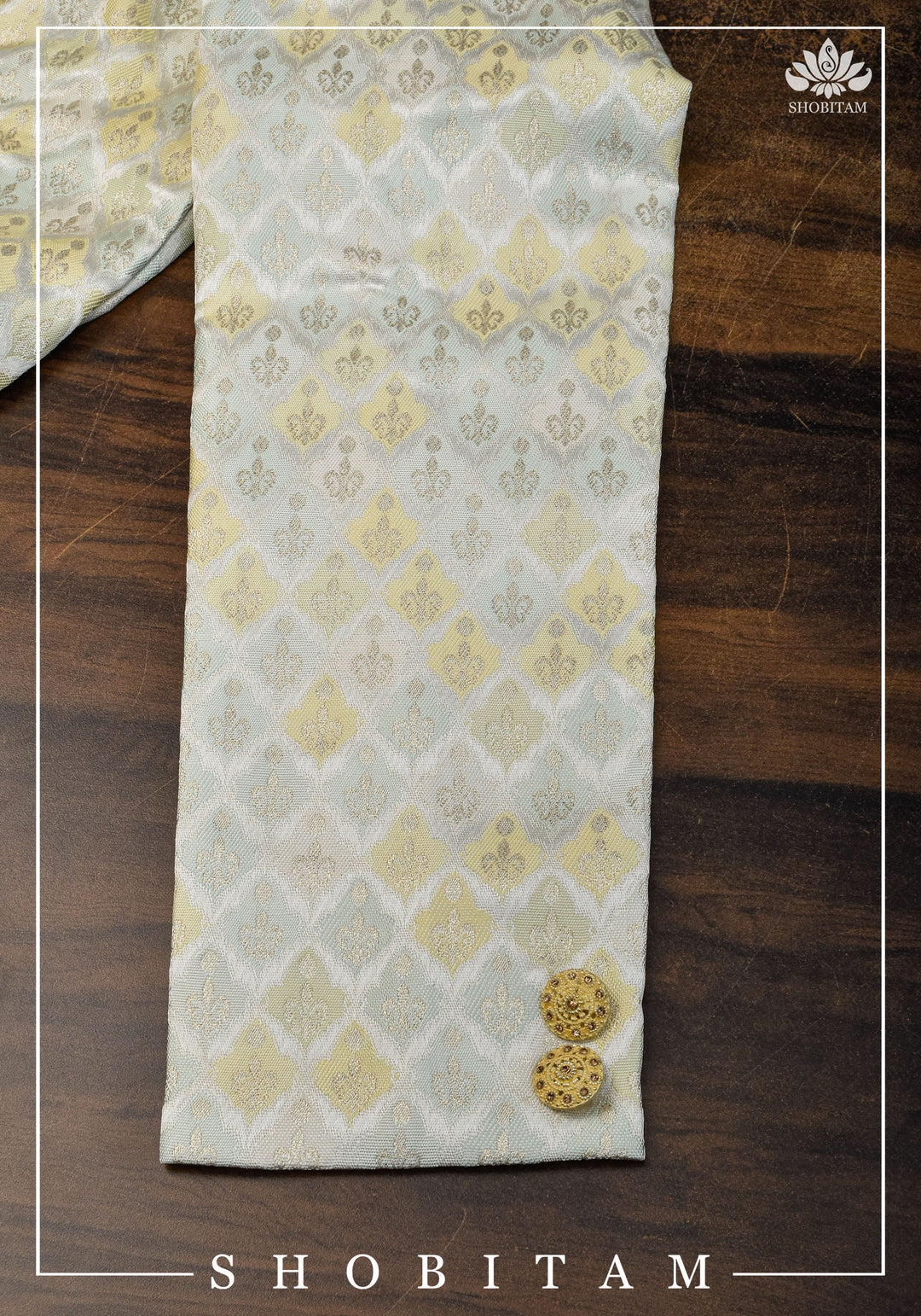 Waistcoat for Men in Beige with Pastel Brocade,  Multiple Size | Ethnic Menswear by Shobitam