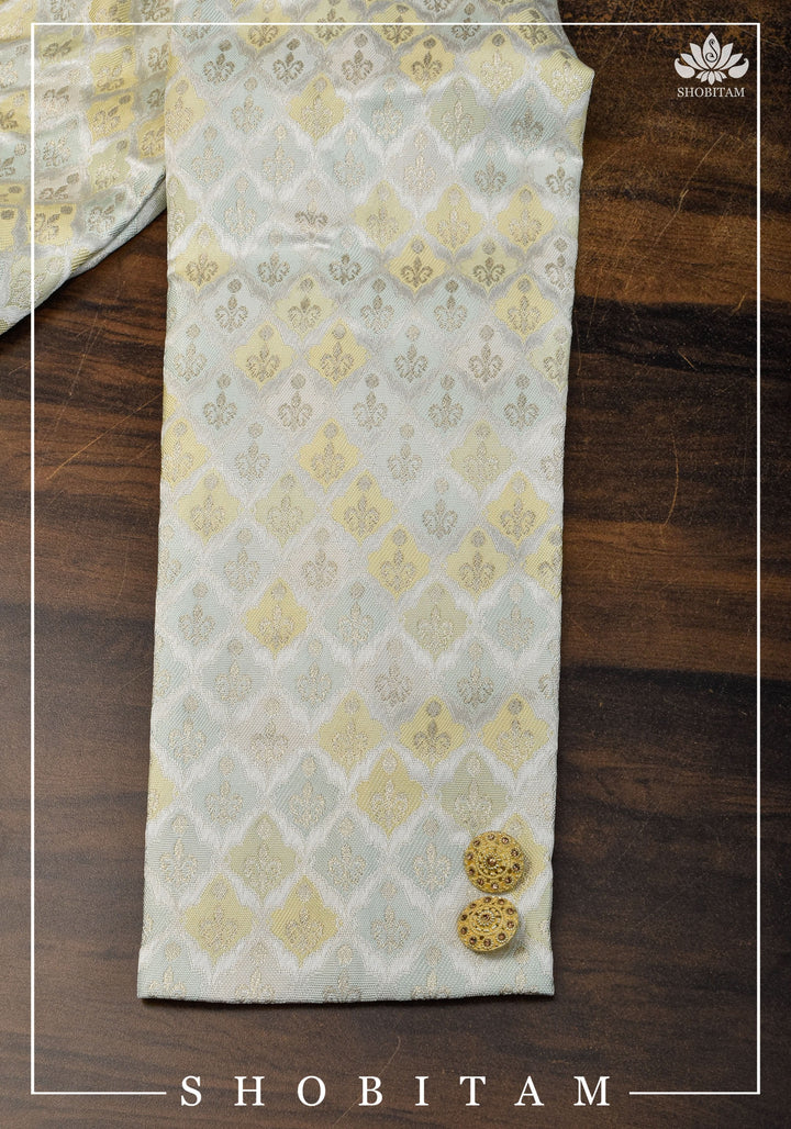 Waistcoat for Men in Beige with Pastel Brocade,  Multiple Size | Ethnic Menswear by Shobitam