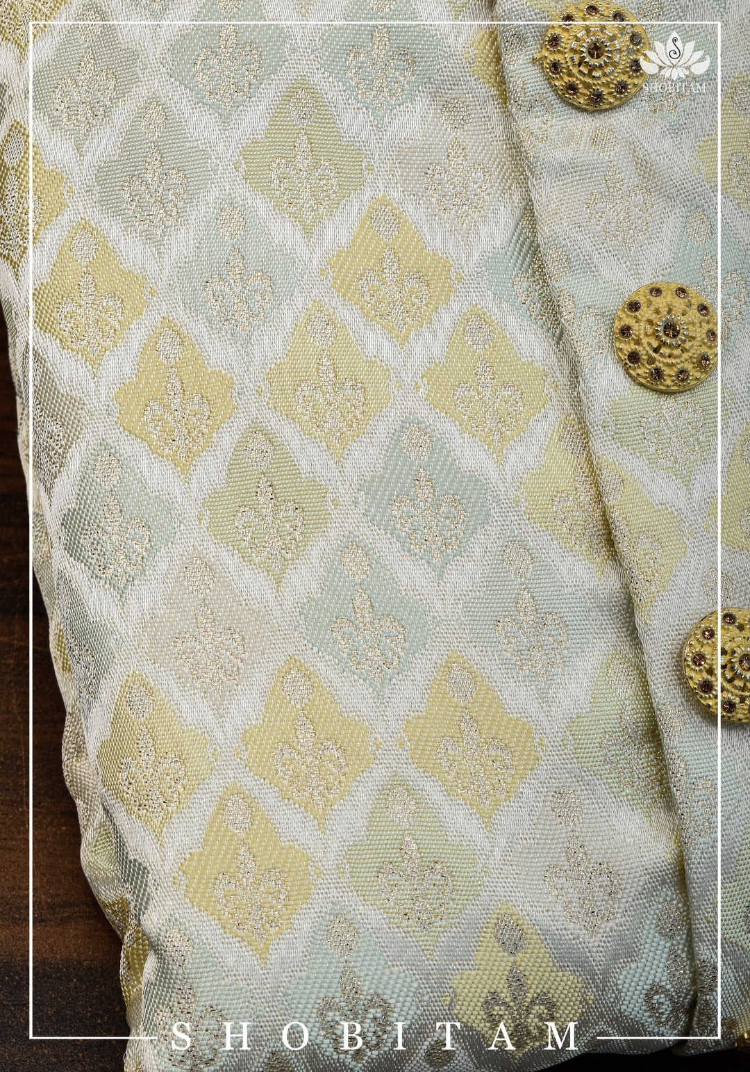Waistcoat for Men in Beige with Pastel Brocade,  Multiple Size | Ethnic Menswear by Shobitam