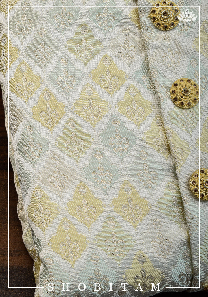 Waistcoat for Men in Beige with Pastel Brocade,  Multiple Size | Ethnic Menswear by Shobitam
