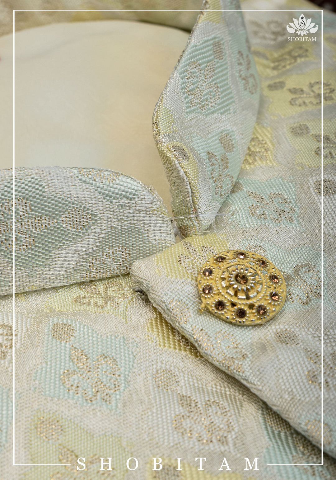 Waistcoat for Men in Beige with Pastel Brocade,  Multiple Size | Ethnic Menswear by Shobitam
