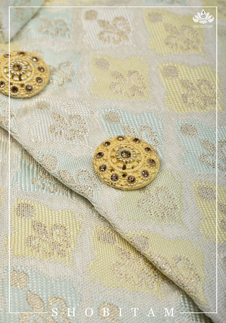 Waistcoat for Men in Beige with Pastel Brocade,  Multiple Size | Ethnic Menswear by Shobitam
