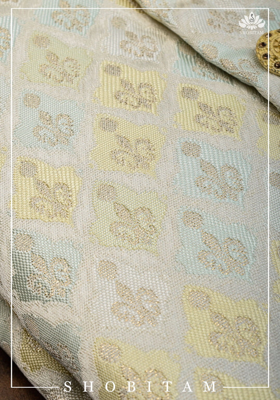 Waistcoat for Men in Beige with Pastel Brocade,  Multiple Size | Ethnic Menswear by Shobitam