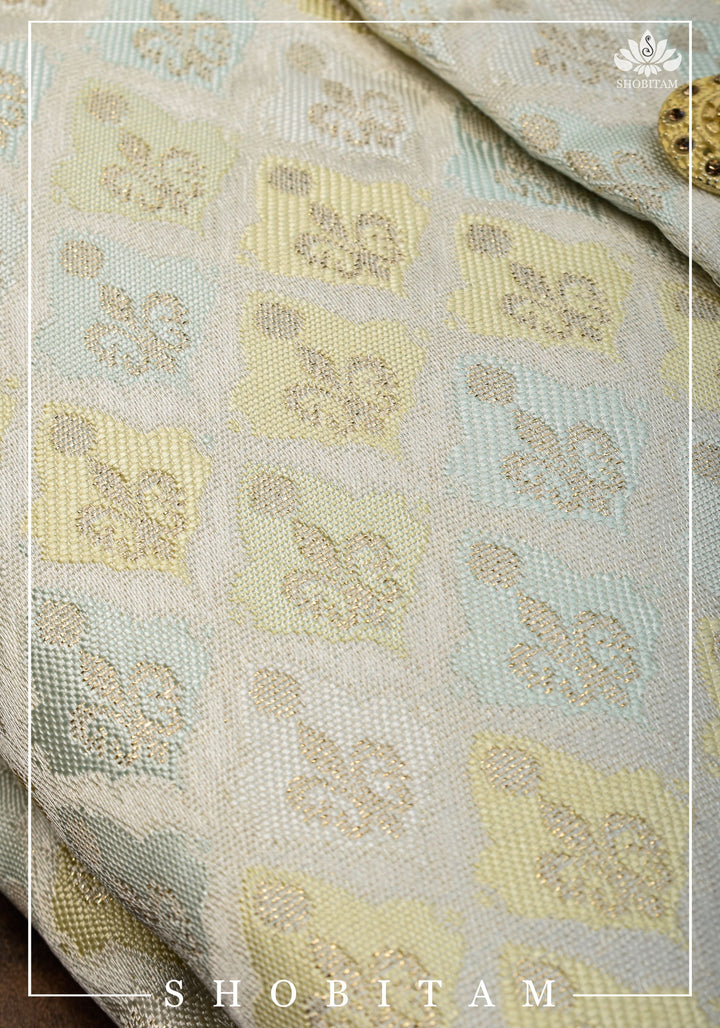 Waistcoat for Men in Beige with Pastel Brocade,  Multiple Size | Ethnic Menswear by Shobitam