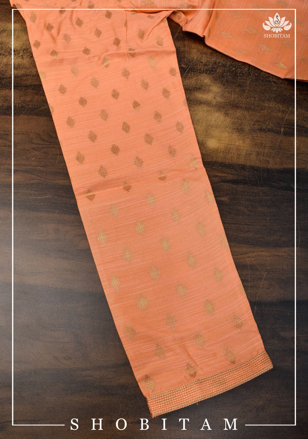 Bright Peach Zari Butta Kurta Pajama Set for Men, Multiple Sizes | Ethnic Menswear by Shobitam