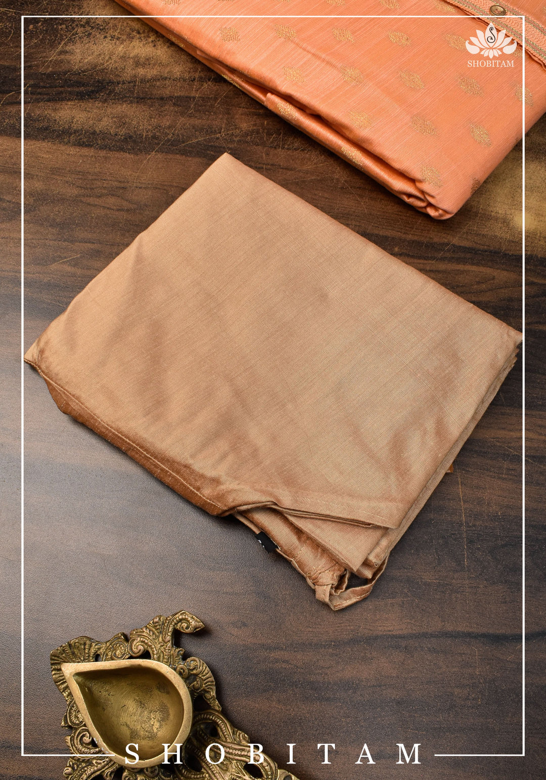 Bright Peach Zari Butta Kurta Pajama Set for Men, Multiple Sizes | Ethnic Menswear by Shobitam