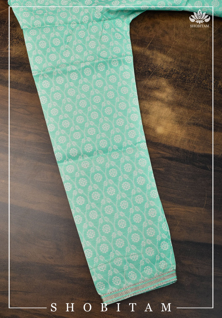 Mint Green Jaal Self Weave Kurta Pajama Set, Multiple Sizes | Ethnic Menswear by Shobitam