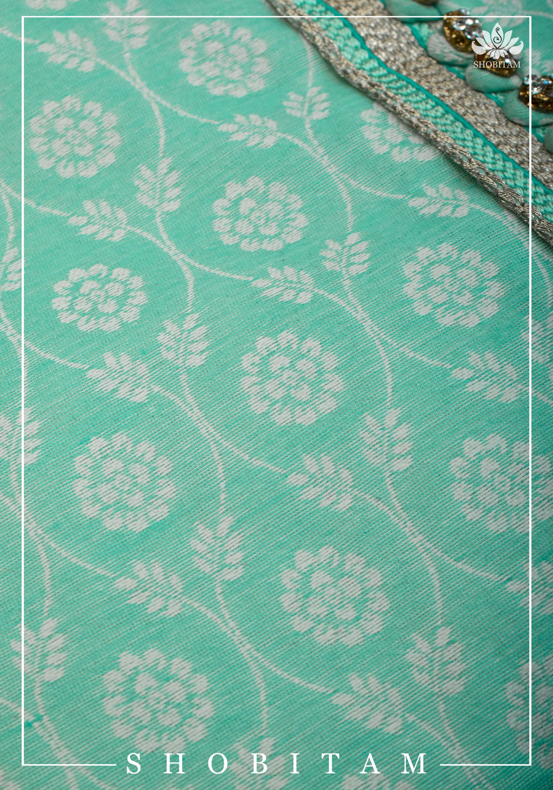 Mint Green Jaal Self Weave Kurta Pajama Set, Multiple Sizes | Ethnic Menswear by Shobitam