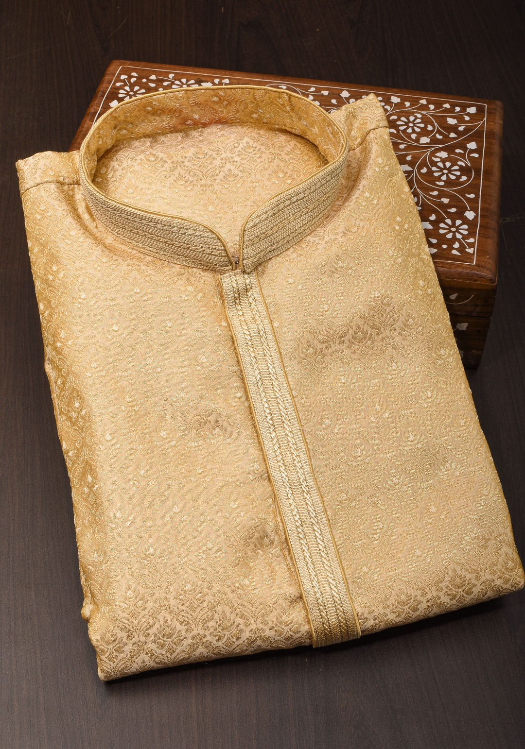 Tan Self Weave Kurta Pajama Set for Men,  Multiple Size | Ethnic Menswear by Shobitam