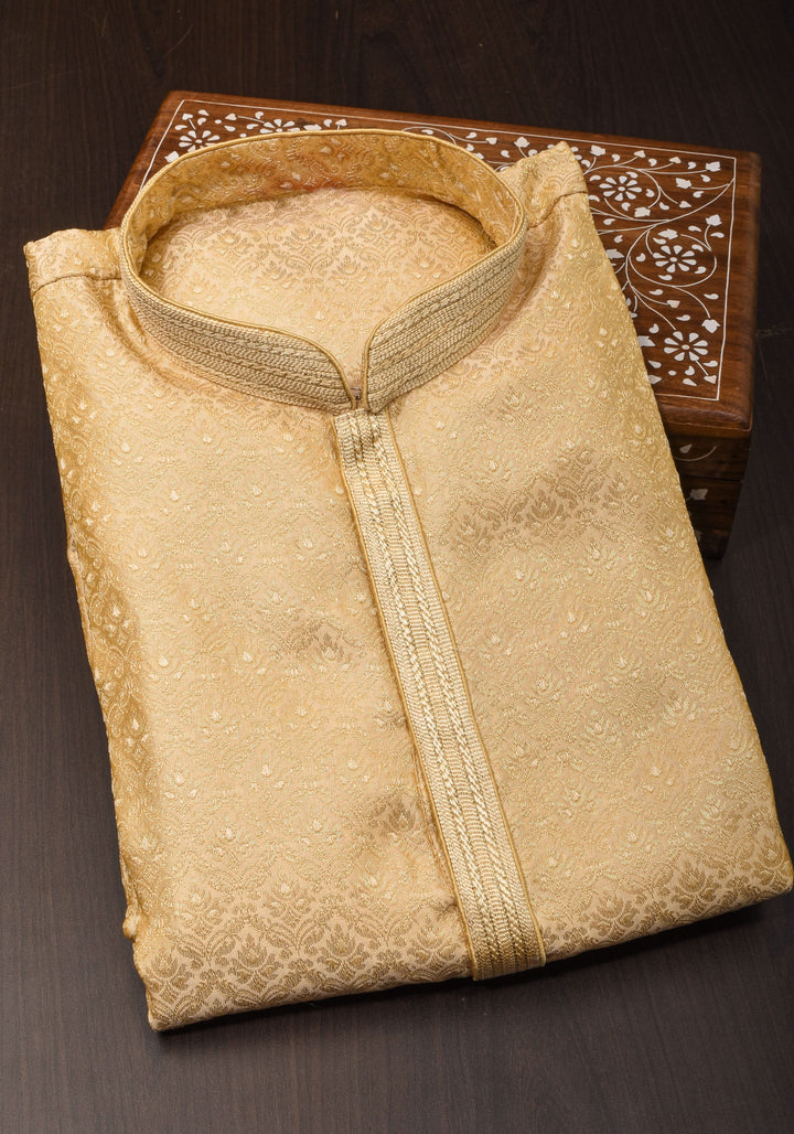 Tan Self Weave Kurta Pajama Set for Men,  Multiple Size | Ethnic Menswear by Shobitam