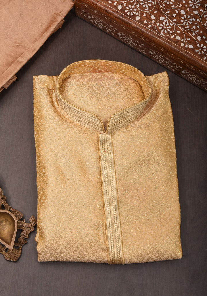 Tan Self Weave Kurta Pajama Set for Men,  Multiple Size | Ethnic Menswear by Shobitam