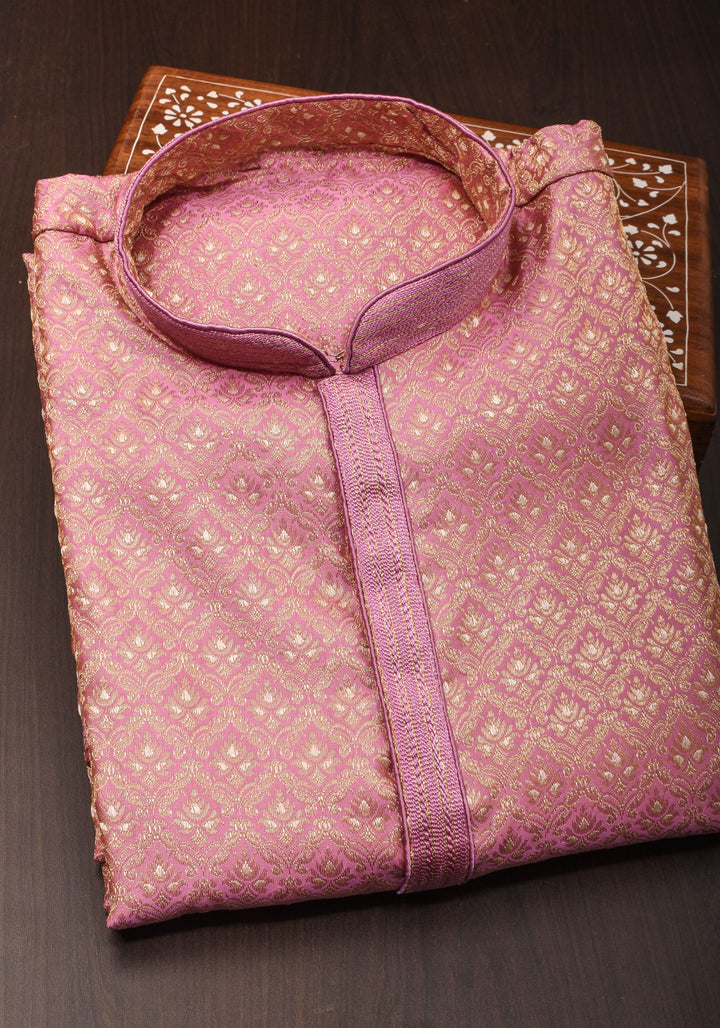 Pink Self Weave Kurta Pajama Set for Men,  Multiple Size | Ethnic Menswear by Shobitam