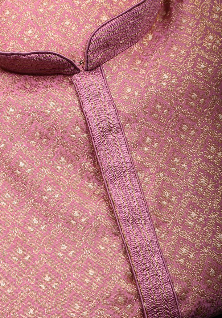 Pink Self Weave Kurta Pajama Set for Men,  Multiple Size | Ethnic Menswear by Shobitam