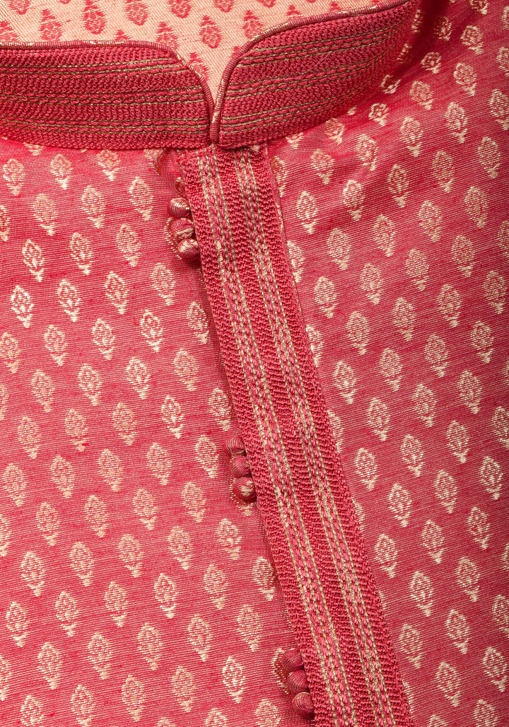 Peach Pink Self Weave Kurta pajama Set for Men, Multiple Sizes | Ethnic Menswear by Shobitam