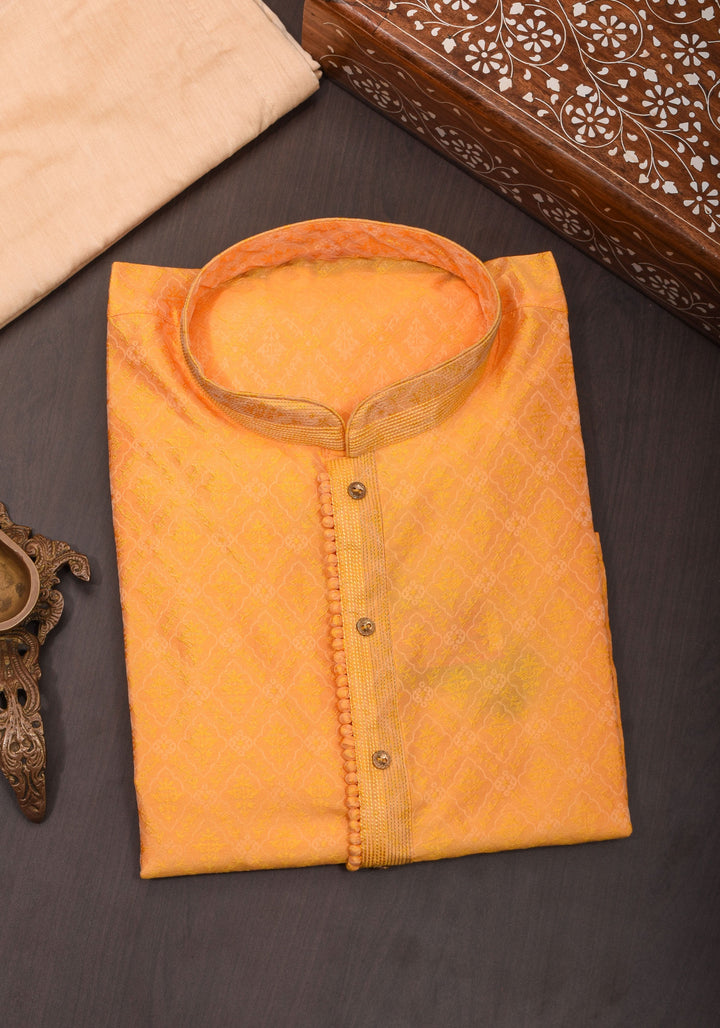 Deep Yellow Self Weave Kurta Pajama Set for Men,  Multiple Size | Ethnic Menswear by Shobitam