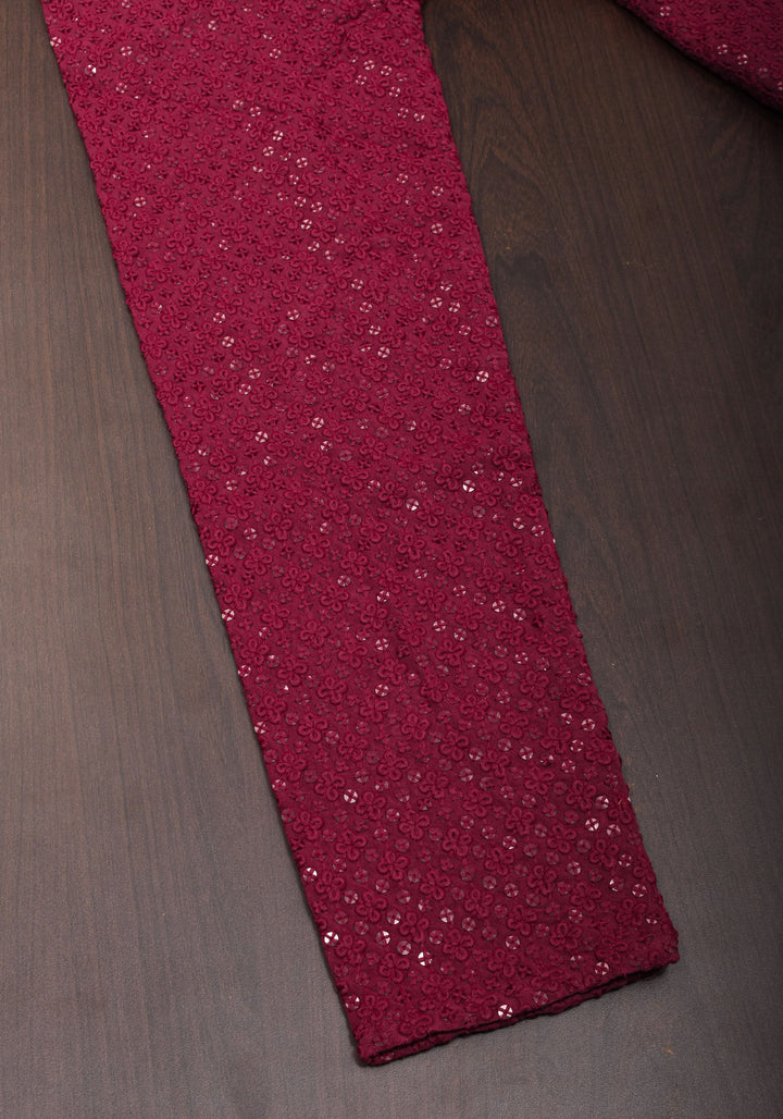 Maroon Embroidered and sequin embellished Kurta Pajama Set for Men, Multiple Size | Ethnic Menswear by Shobitam