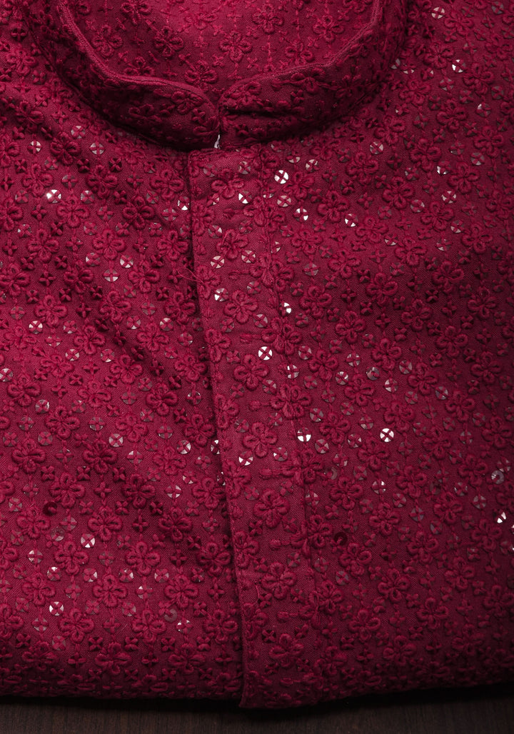 Maroon Embroidered and sequin embellished Kurta Pajama Set for Men, Multiple Size | Ethnic Menswear by Shobitam