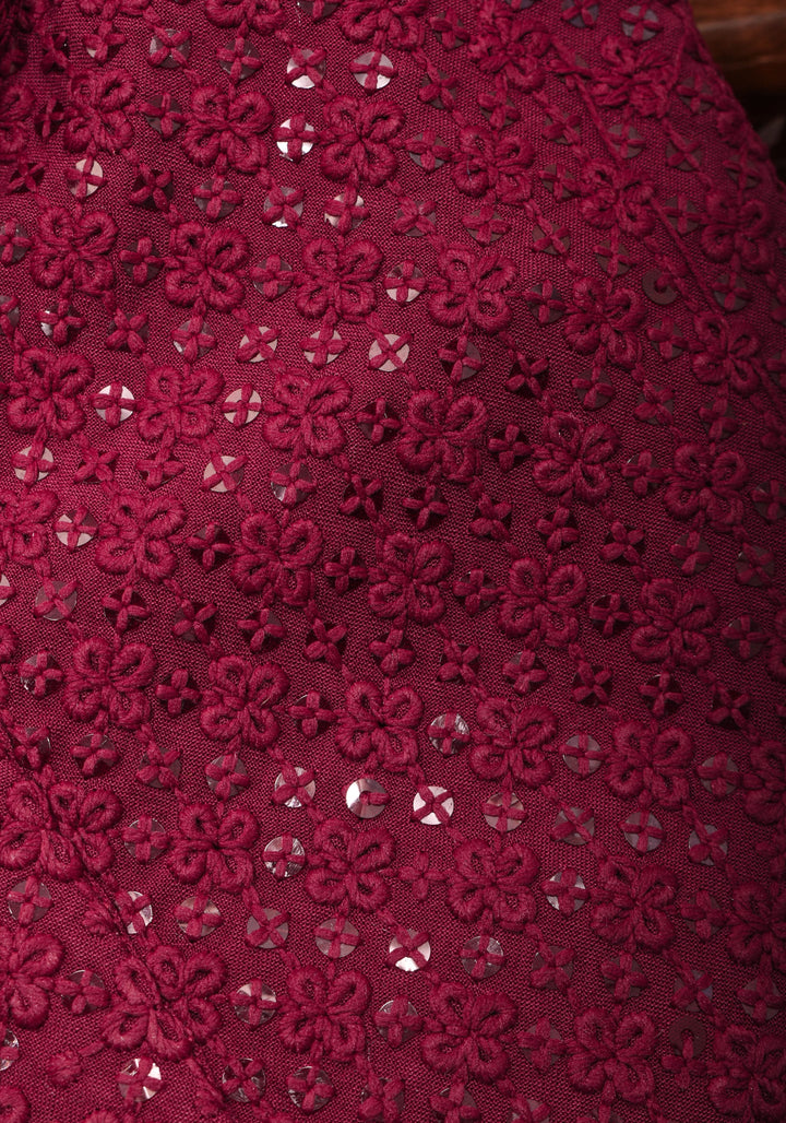 Maroon Embroidered and sequin embellished Kurta Pajama Set for Men, Multiple Size | Ethnic Menswear by Shobitam
