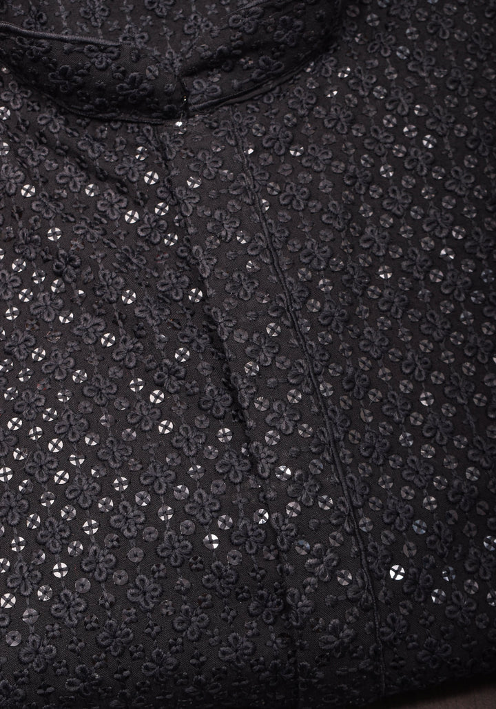 Black  Embroidered and sequin embellished Kurta Pajama Set for Men, Multiple Size | Ethnic Menswear by Shobitam