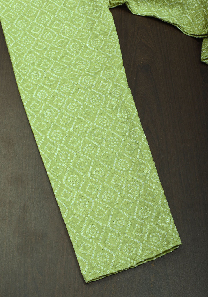 Bandhini Kurta Pajama Set in Pista Green for Men | Ethnic Menswear by Shobitam