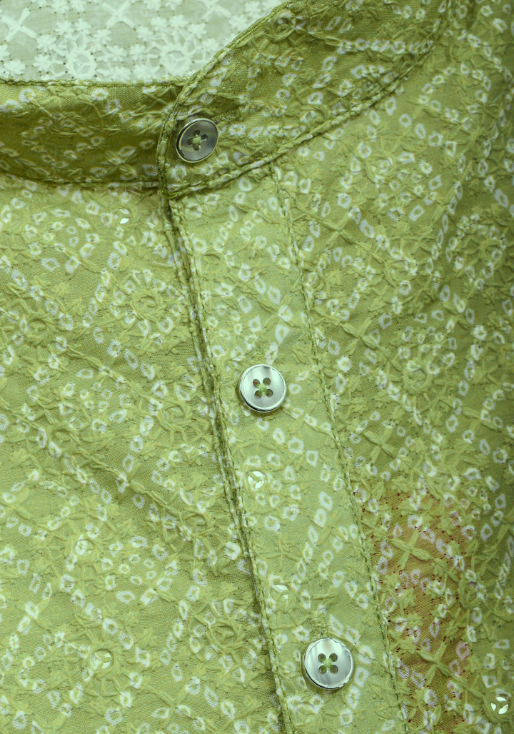 Bandhini Kurta Pajama Set in Pista Green for Men | Ethnic Menswear by Shobitam