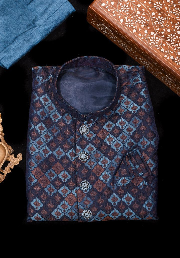 Midnight Blue and Antique Copper Men's Kurta| Ethnic Menswear by Shobitam