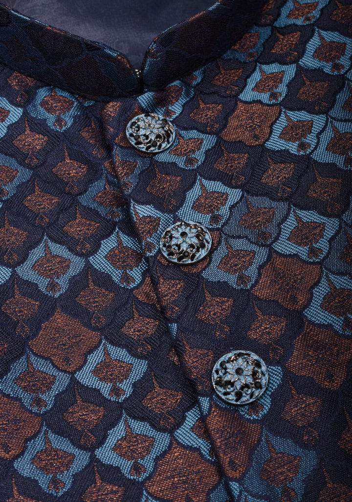 Midnight Blue and Antique Copper Men's Kurta| Ethnic Menswear by Shobitam