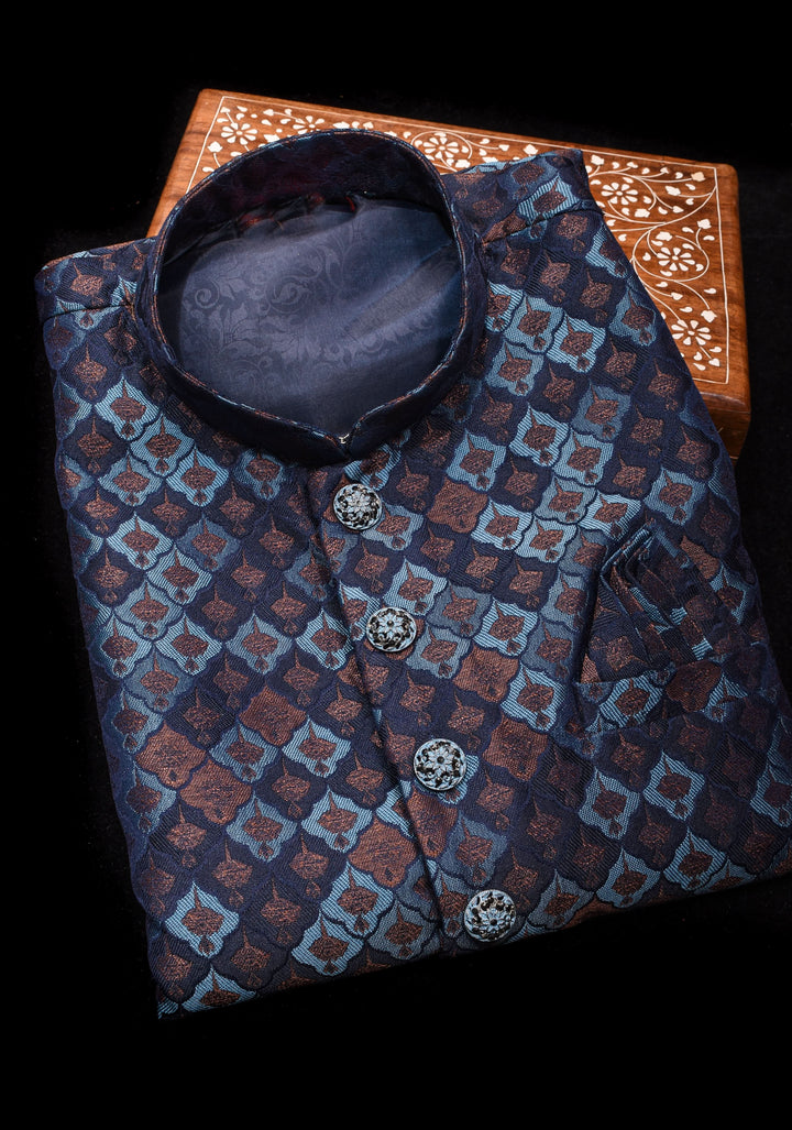 Midnight Blue and Antique Copper Men's Kurta| Ethnic Menswear by Shobitam