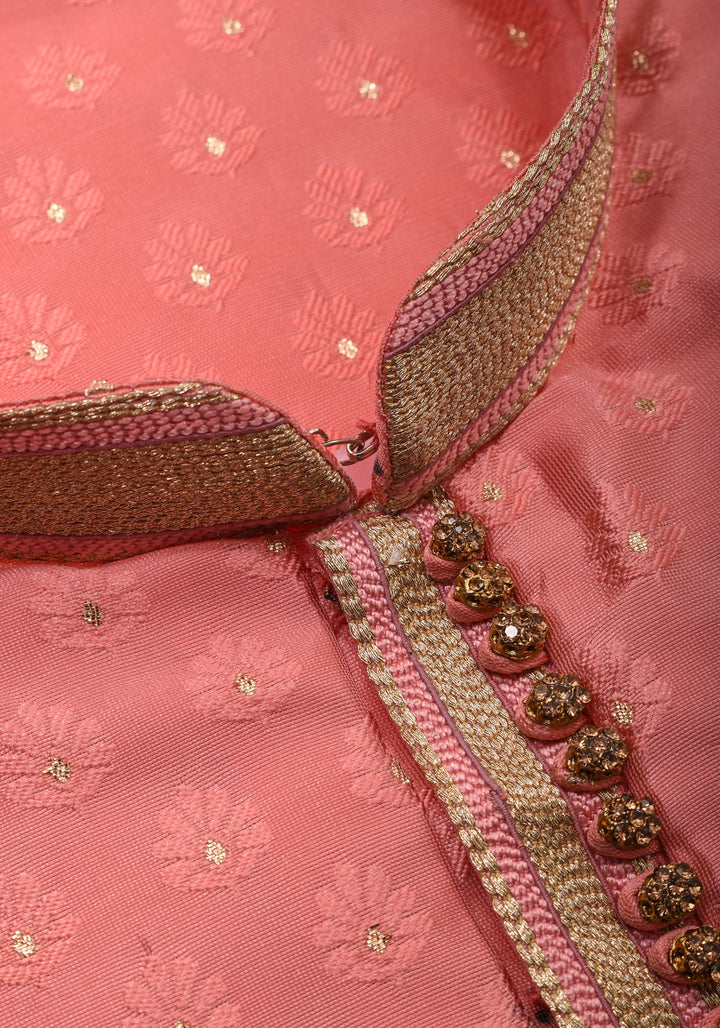 Pink Brocade Banarasi Long Kurta Set for Men, Multiple Sizes | Ethnic Menswear by Shobitam