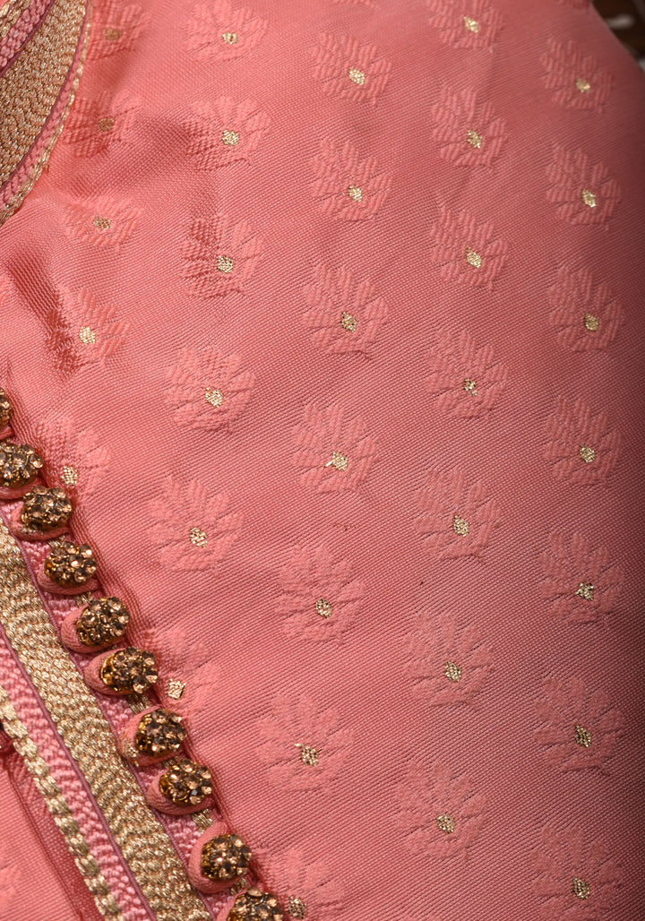 Pink Brocade Banarasi Long Kurta Set for Men, Multiple Sizes | Ethnic Menswear by Shobitam
