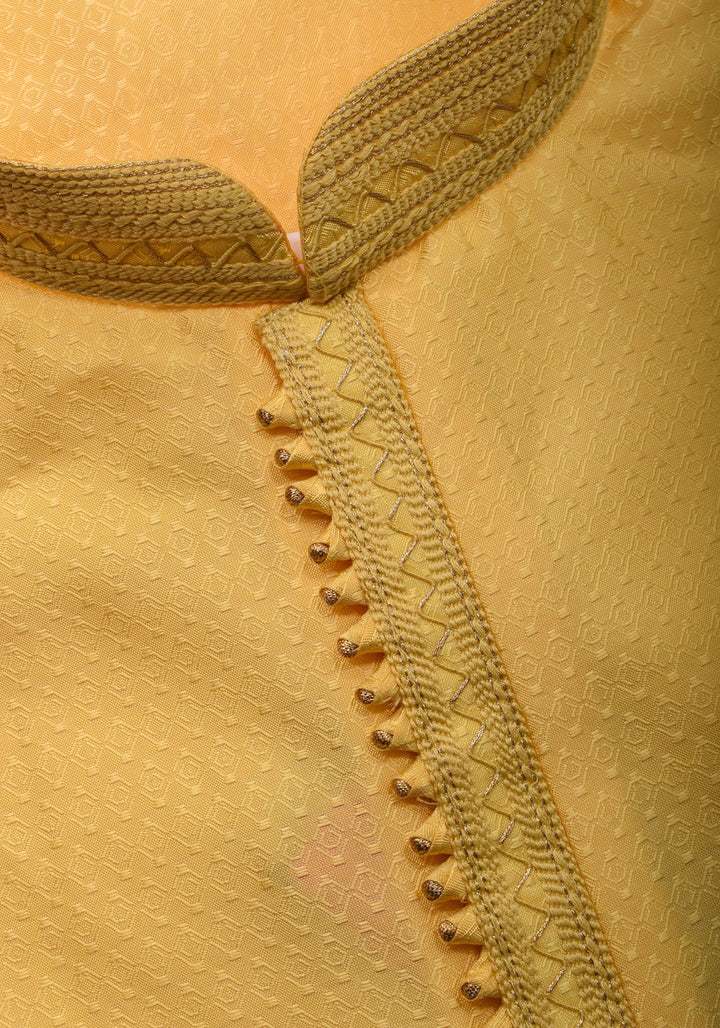 Yellow Self Weave Kurta Pajama Set for Men, Multiple Sizes | Ethnic Menswear by Shobitam