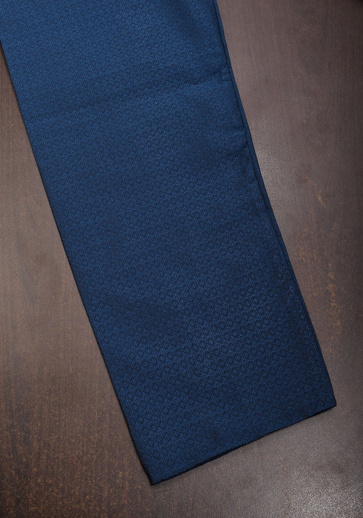Prussian blue Self Weave Kurta pajama Set for Men, Multiple Sizes | Ethnic Menswear by Shobitam