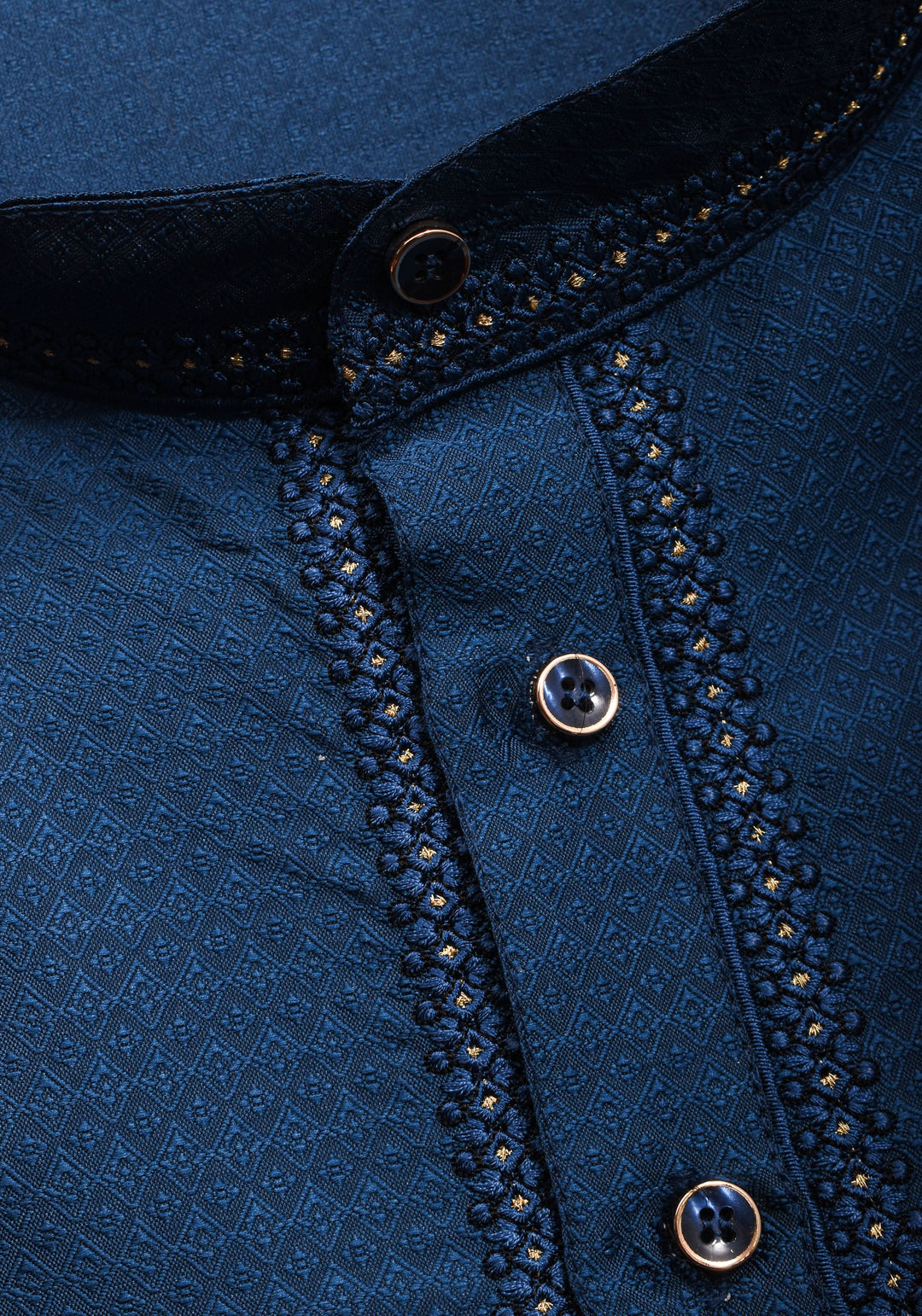 Prussian blue Self Weave Kurta pajama Set for Men, Multiple Sizes | Ethnic Menswear by Shobitam