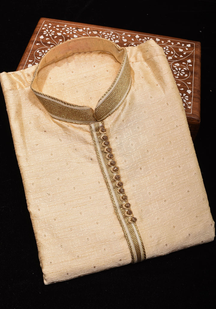 Cream Embroidered Kurta Pajama Set for Men,  Multiple Size | Ethnic Menswear by Shobitam
