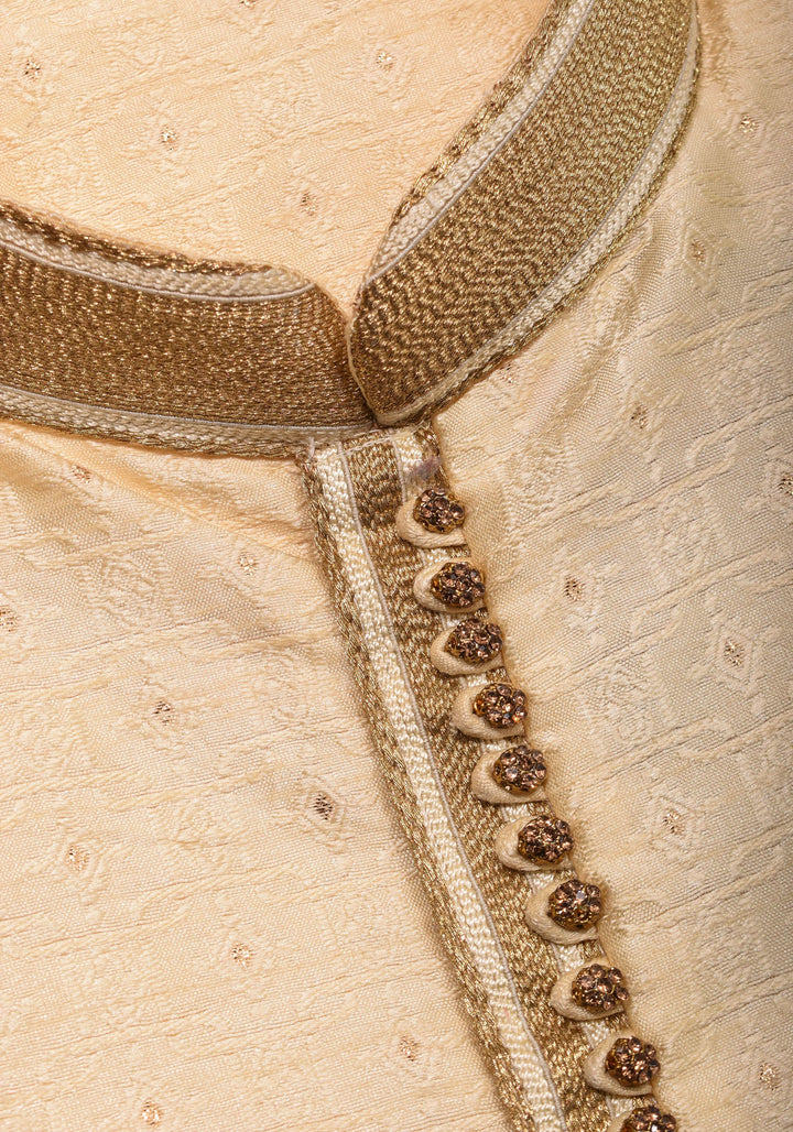 Cream Embroidered Kurta Pajama Set for Men,  Multiple Size | Ethnic Menswear by Shobitam