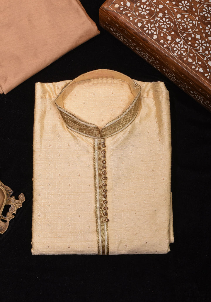 Cream Embroidered Kurta Pajama Set for Men,  Multiple Size | Ethnic Menswear by Shobitam